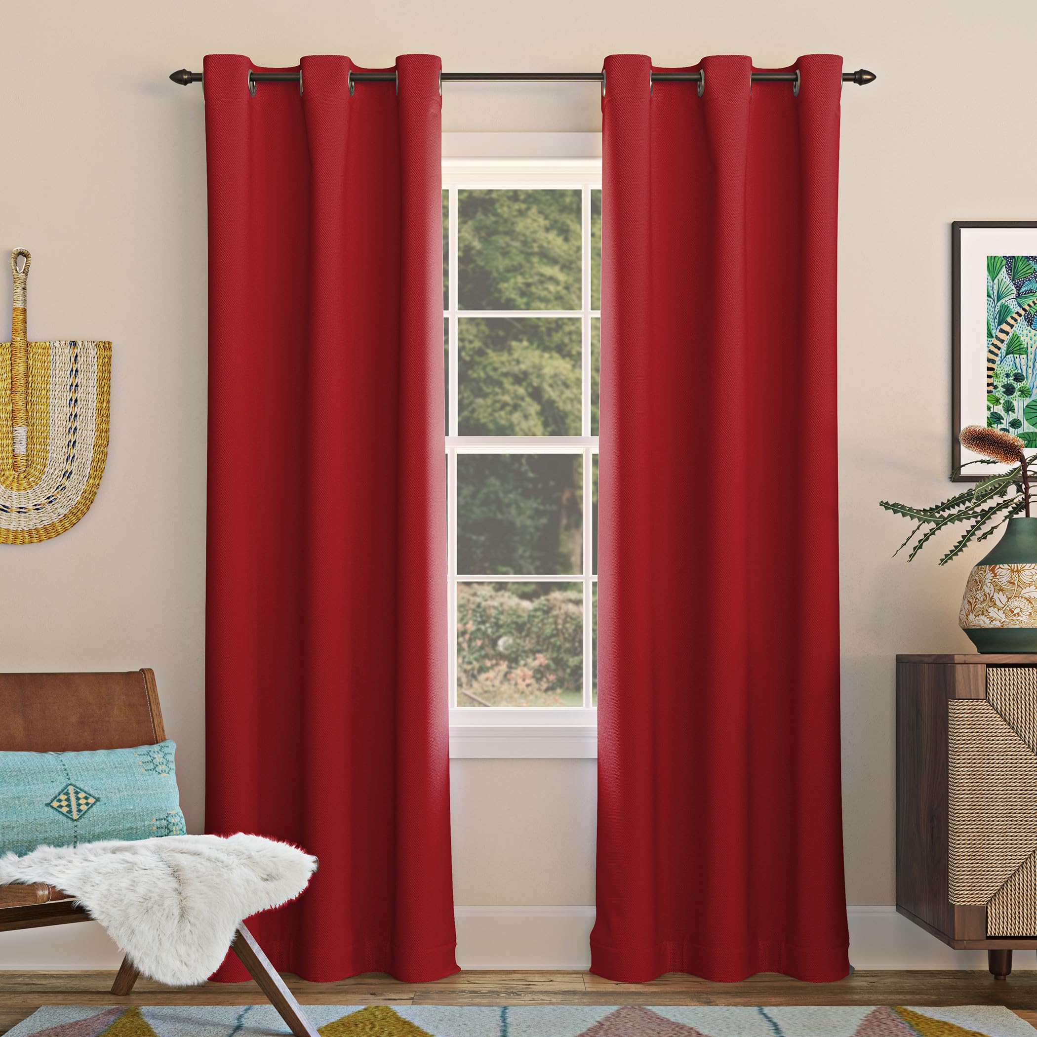 Sun Zero Easton Energy Saving Blackout Grommet Curtain Panel, 40" x 108", Red