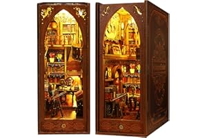 Losbenco Book Nook Kit, DIY Dollhouse Booknook Bookshelf Insert Decor Alley, DIY Book Nook Miniature Kit with Lights, 3D Wooden Puzzle Decorative Bookend Miniature Model Kits for Kids/Adults