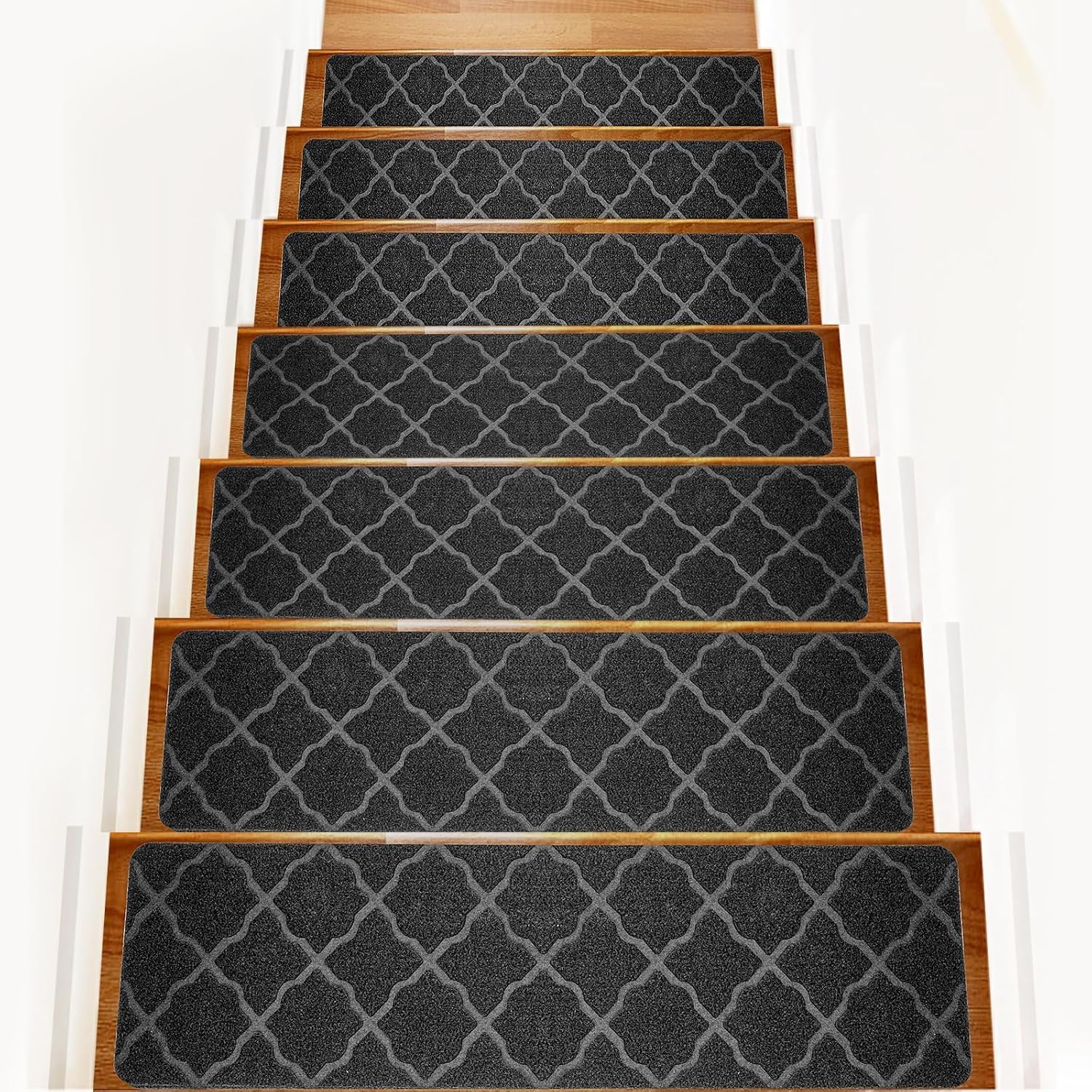 Photo 1 of 15 Pack Non-Slip Carpet Stair Runners Treads for Indoor Wooden Step with Adhesive Peel and Stick Rug Anti Moving Staircase Covers Mats, Reusable Washable Adhesive (15, Classic Grey, 30X8)