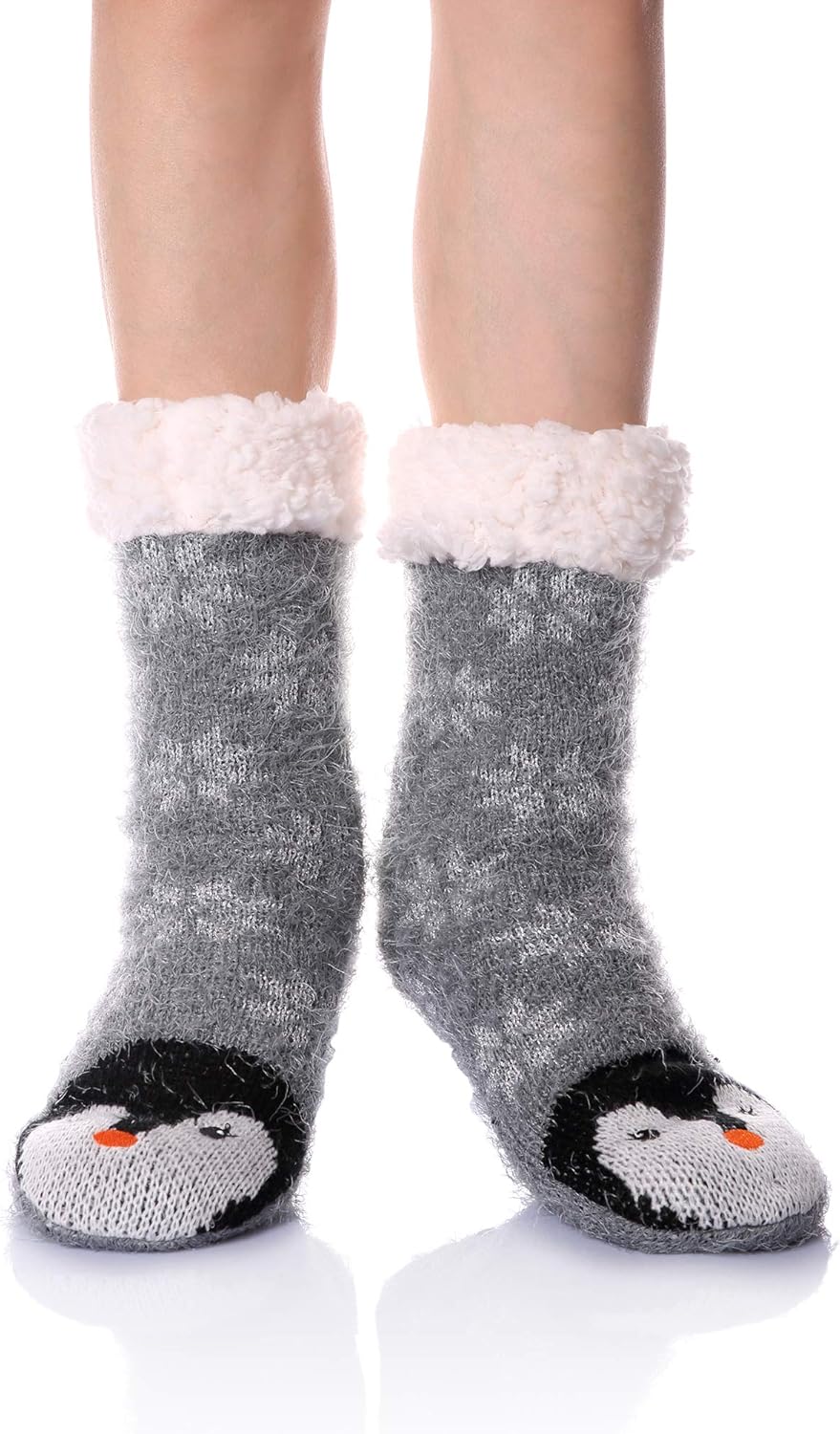 Women Winter Socks Knit Anti-Slip Sweat Warm Cute Cartoon Animals Fuzzy Home Slipper Socks