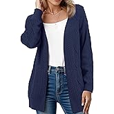VIISHOW Women Cable Knit Cardigan Sweater V Neck Open Front Chunky Cardigan with Pocket Sweater Coat for Fall and Winter