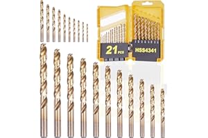 Longmate Titanium Nitride Coated Drill Bit Set, Pilot Point, 21-Piece 1/16"-3/8"
