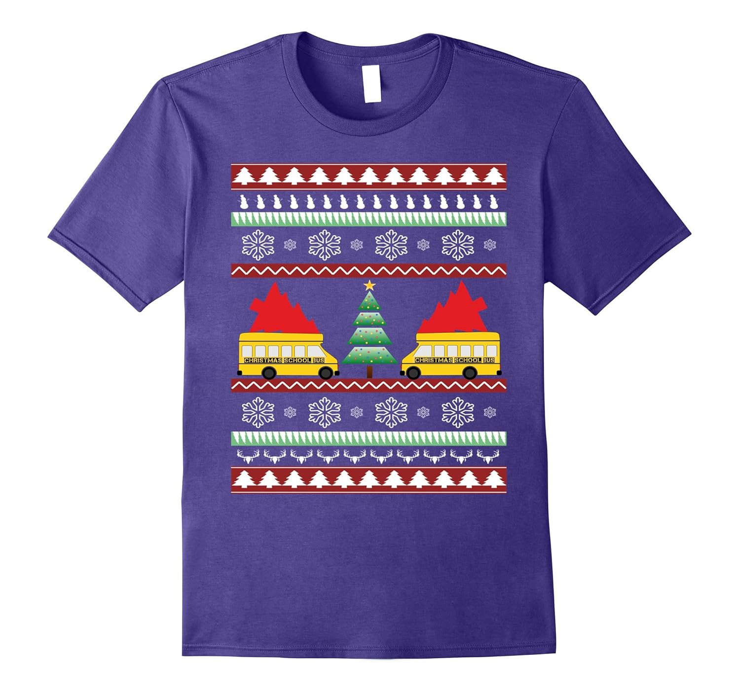 CHRISTMAS SCHOOL BUS T SHIRT-SNOW-SNOWFLAKES-TREE-TEE-Rose