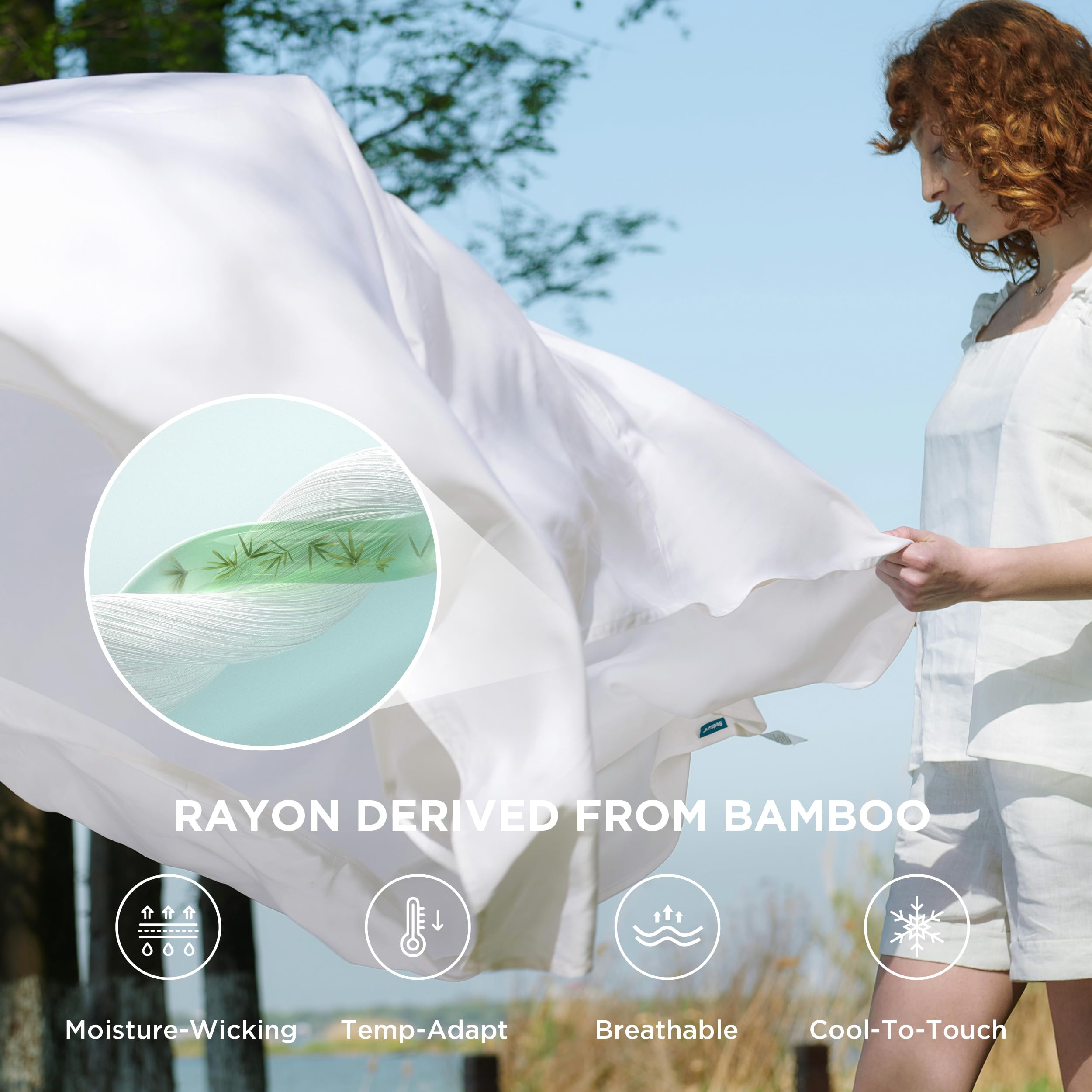 Bedsure King Size Sheet Set, Cooling Sheets King, Rayon Derived from Bamboo, Deep Pocket Up to 16