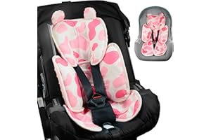 Honeau Baby 3in1 Car Seat Head Body Support,Reversible Cotton-Minnky Infant Car Seat Insert Newborn Boys Girls,Soft Breathable Carseat Head Support Pillow Cushion Infant Stroller,Swing,Bouncer(Pink)