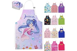 Xihedfd Custom Kids Apron and Chef Hat Set with Pocket Personalized Aprons with Name for Cooking Baking Gift for Boys Girls