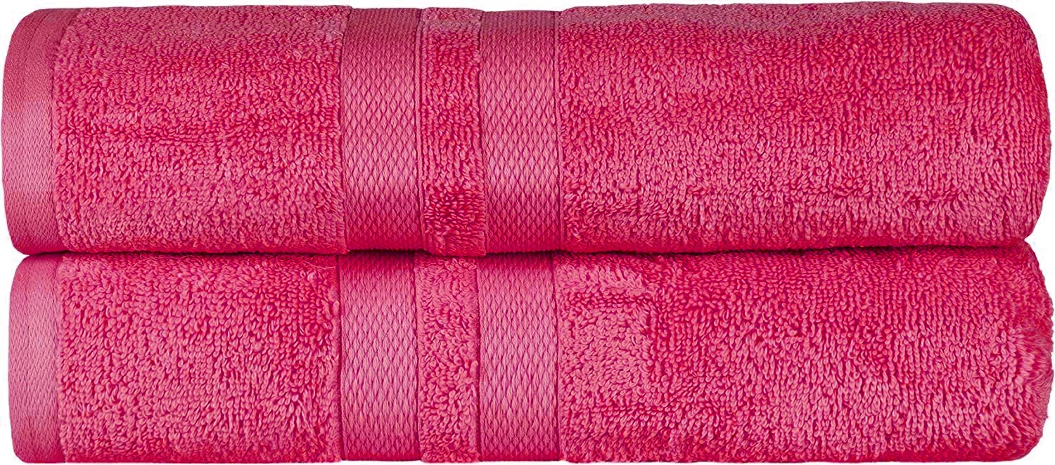 Wholesale Trade Dealz Pack of 2 Large Jumbo Bath Sheet Towels(75 x 150 cm) 100% Egyptian Cotton Big Bath Sheets Quick dry & Absorbent (Hot Pink, Cotton)
