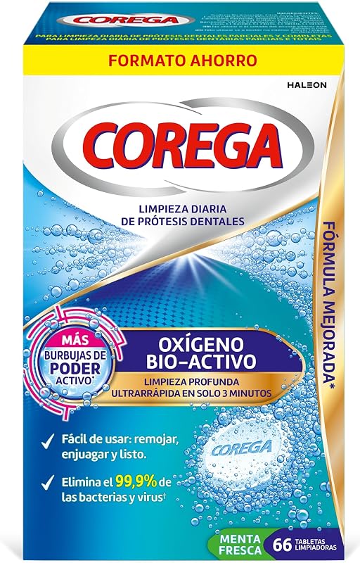Oxígeno Bioactivo Tabletas Limpiadoras Prótesis, 66 Unidades