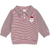 Toddler Baby Boy Christmas Outfit Santa Claus Embroidery Waffle Striped Long Sleeve Polo Shirt Button Up Pullover Top