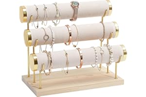 ProCase Detachable Bracelet Holder Stand, Gold Bracelet Organizer for Selling, Velvet Wrap Bracelet Display Rack with Wooden 