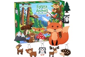 GOASION Sewing Kit for Kids, Woodland Animals Kids Sewing Kit, Pre Punched Design for DIY Hanging Decorations, Sewing Tit for Beginners Age 8-12, Boys & Girls Birthday Gift