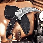 Poshland Handmade Damascus Steel Karambit Knife 9.5'' Full Tang Fixed Blade | Razor-Sharp Outdoor Knife, EDC knife for men