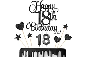 Lecferrarc 18th Birthday Cake Decorations, 18th Birthday Candles Cake Numeral Candles and Glitter Happy 18th Birthday Cake Toppers Set for Birthday Party Supplies (Black)