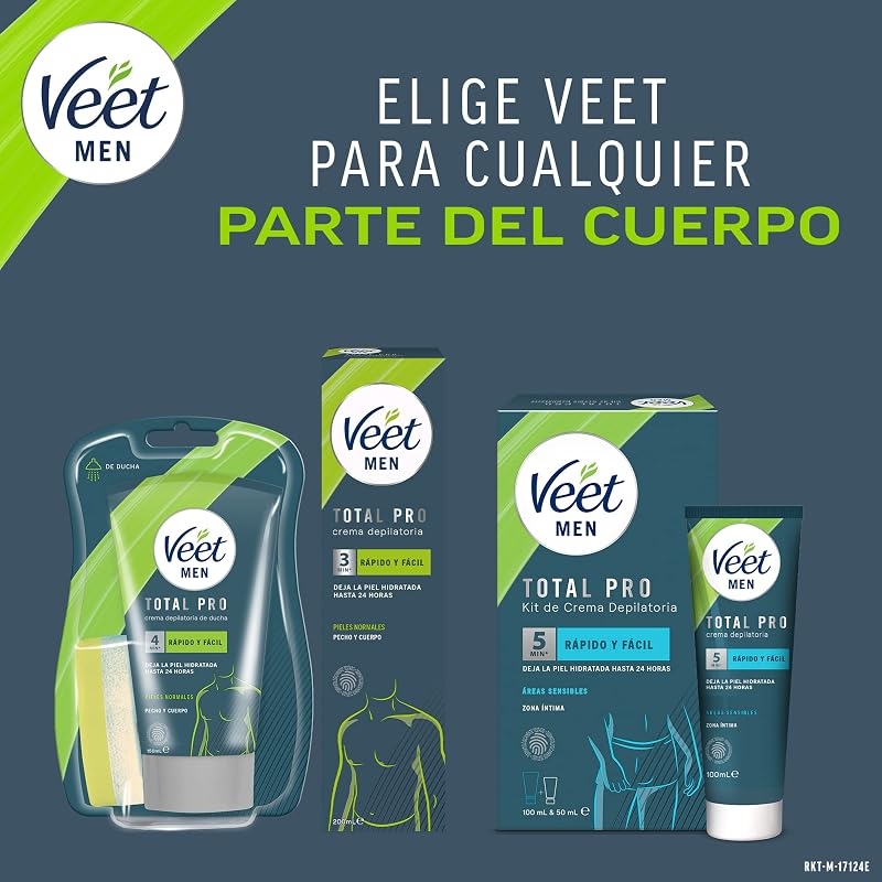 Veet men creme depilatório masculino para peito, costas, braços e pernas, pele sensível, 200ml