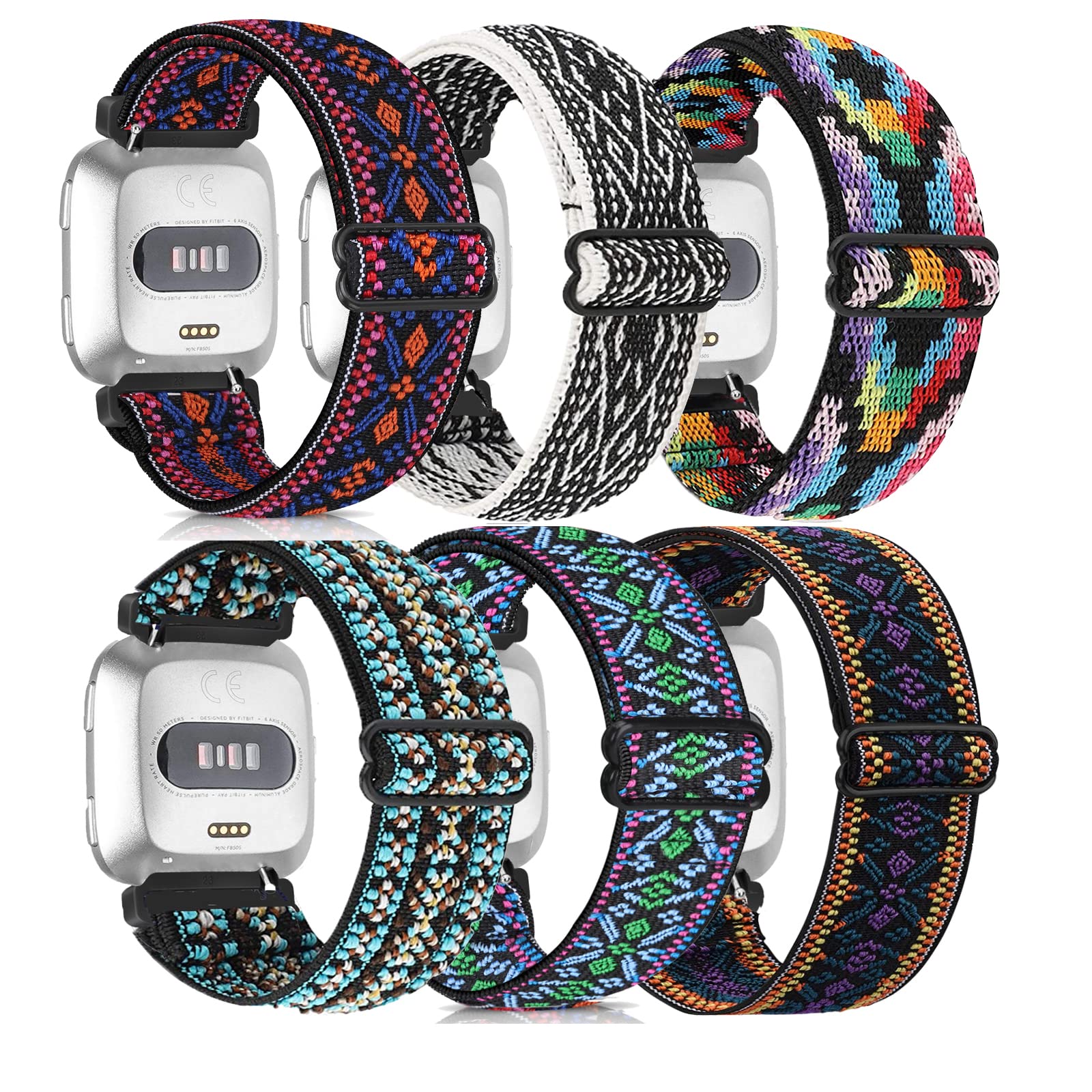 Photo 1 of 6 Pack Adjustable Elastic Watch Band Compatible with Fitbit Versa/Fitbit Versa Lite/Fitbit Versa 2 Bands for Women Men, Stretchy Sport Loop Band Soft Nylon Wristband Accessories(Pack 4)