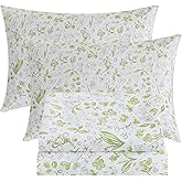 Bedlifes King Sheet Set Ultra Soft, Breathable, Silky Flower Deep Pocket 100% Microfiber Bedding, 4 Piece King Size Green Floral