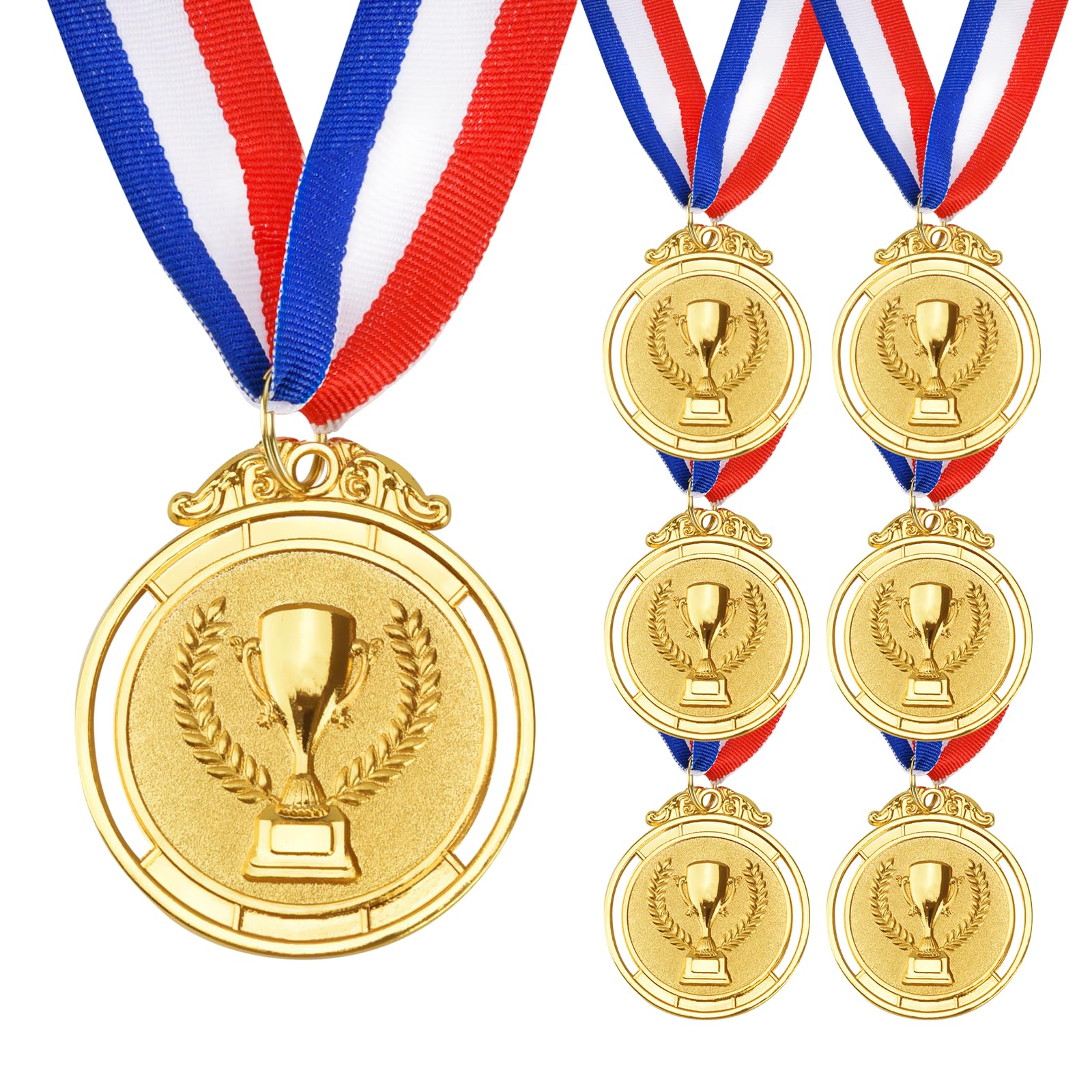 6 Pieces Gold Medals for Awards, Metal Kids Award Medals with Neck Ribbons, Olympic Style Trophy Awards Winner Medals Gold Prizes for Sports, Competitions, Soccer Games, Party Favors, Children Adults