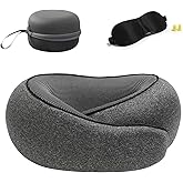 BAKLUCK Travel Pillow for Airplane Portable Memory Foam Neck Pillows Adjustable for Car Home Office Flights Travel Essentials Accessories 360° Neck Support with Compact Case, Dark Gray
