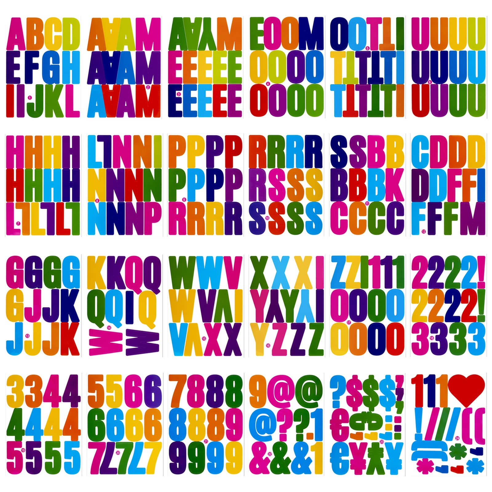 Photo 1 of 318 Pieces 24 Sheets Letter Stickers,Self Adhesive Vinyl Waterproof Mailbox Numbers Stickers,Alphabet Number Stickers for Mailbox,Window,Door,Sign,Address Number,Business(2 Inch) (Colorful)