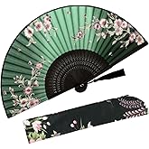 Zolee Small Folding Hand Fan - Chinese Japanese Vintage Bamboo Silk Fans - for Dance, Performance, Decoration, Wedding, Party