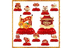 METUS 12 PCS Happy Chinese New Year Paper Table Honeycomb Centerpiece for New Years Eve Party Red and Gold Lunar New Year Decorations for Year of The Dragon