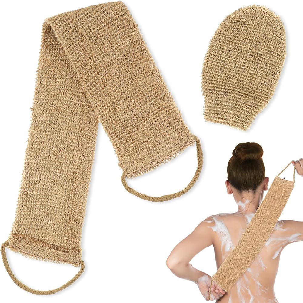 COMNICO Exfoliating Body Scrubber 2pcs, Natural Loofah Bath Set
