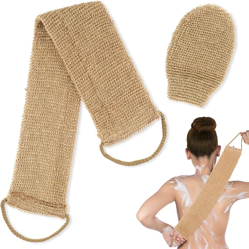 COMNICO Exfoliating Body Scrubber 2pcs, Natural Loofah Bath Set