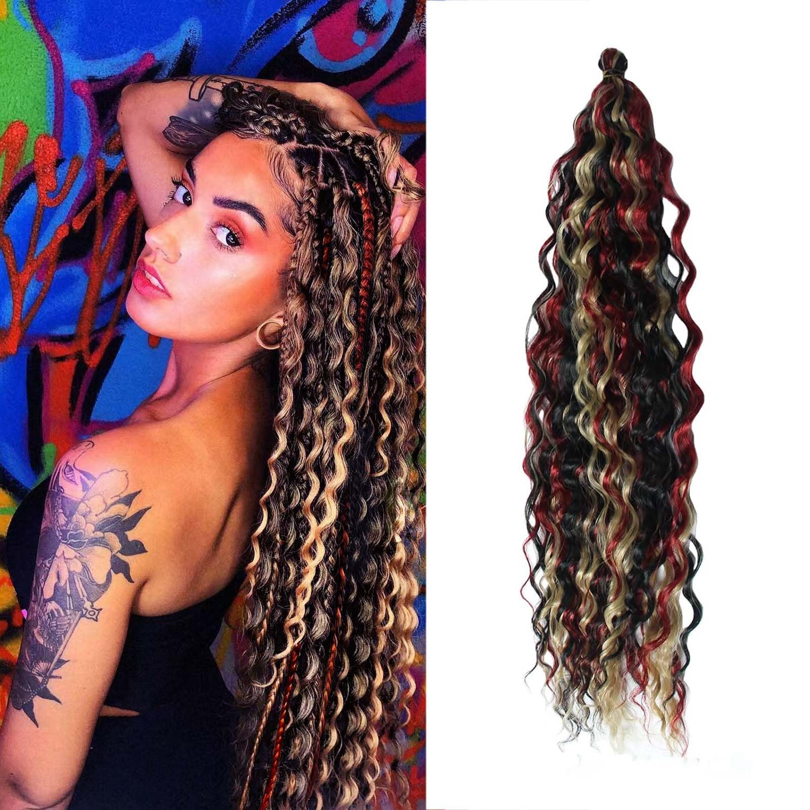 Dsoar Deep Twist Crochet Hair 22 Inch Highlight Deep Wave Curly Braiding Hair 3 Packs Water Wave Synthetic Hair Extensions for Women (1b/24/bug#)