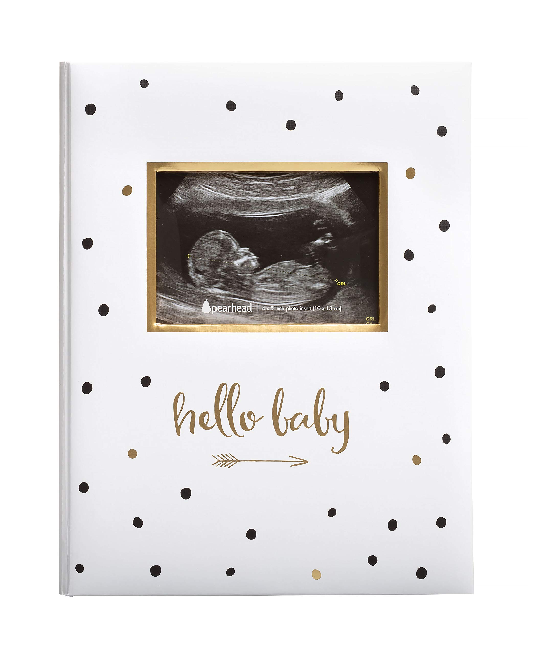 Pearhead Hello Baby Memory Book, Milestone Journal, New Mum Gift, Newborn, Thoughtful Keepsake for Christening or Baptism, Black and White Polka Dot, UK English Version