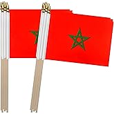 TSMD Morocco Stick Flag Moroccan Small Mini Hand Held Flags,5x8 Inch,12 Pack