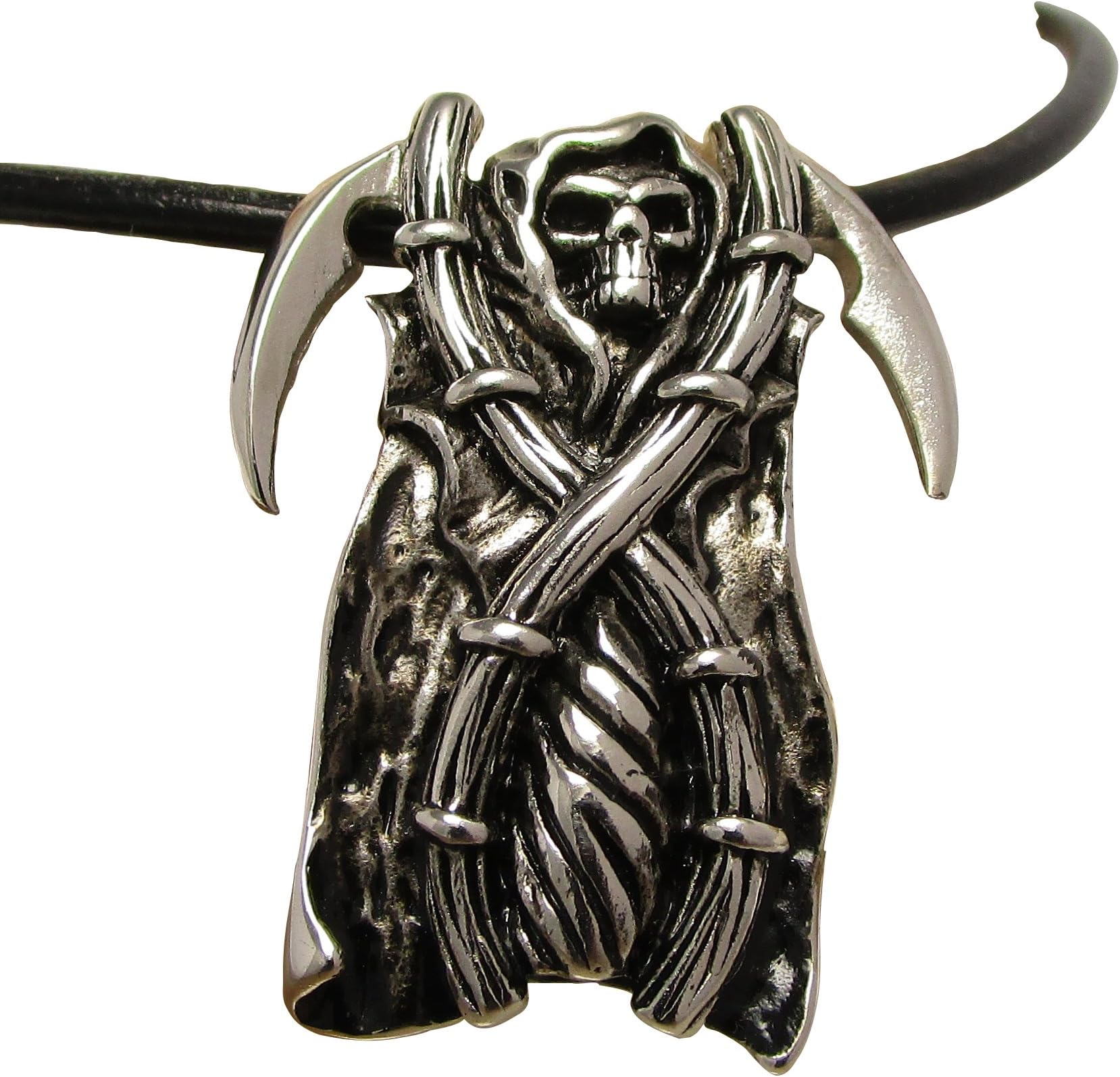 Kikuchi HA15107 Men's Grim Reaper Cloak Pendant Necklace sickle Knife Relief, antique effect leather Hal