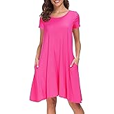 Afibi Womens Short Sleeve Loose Pockets Dress Casual Swing T-Shirt Dresses