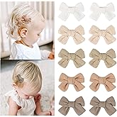 CÉLLOT 10 Pieces 2inch Girls Hair Bows Linen Fabric Bows Alligator Clips Hair Accessories for Baby Toddlers and Infants(5 Pairs Khaki Mini Bow)