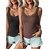 Ibeauti 2 Pack Lace Camisole Tank Tops for Women Sleeveless Summer Going Out Tops Ribbed Cami Undershirts