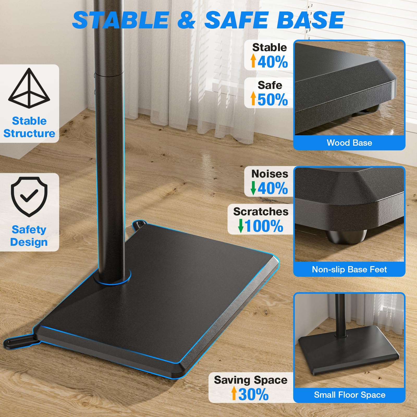 Rfiver Swivel Floor TV Stand with Mount for 32-60 inch TVs up to 88 lbs, Height Adjustable Tall TV Stand with Wood Base, Saving Space Design for Bedroom, Living Room and Corner, Max VESA 400x400mm