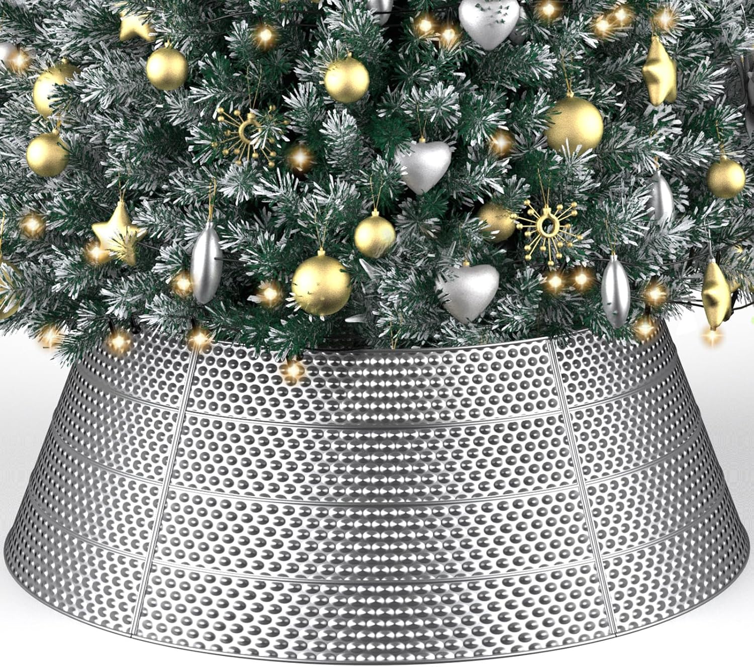 Tree Stands - Keten 28 Inch Christmas Tree Collar, Metal Christmas Tree Collar Decoration for Real or Artificial Trees, Perfect for Christmas Tree Decoration - Silver