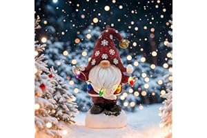 TERESA'S COLLECTIONS Outdoor Christmas Decorations,Christmas Gnome Decor Winter Garden Gnomes with Solar Lights, Waterproof Resin Ornaments, Xmas Gifts Outdoor/Indoor,8.8", Red&White