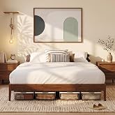 Howizz Camila Luxury King Size Bed Frame - Heavy Duty Acacia Wood Bed, Wooden Slats, No Box Spring Needed, Japanese Style Bed Frame, Easy Assembly, King Size, Dark Choco Color