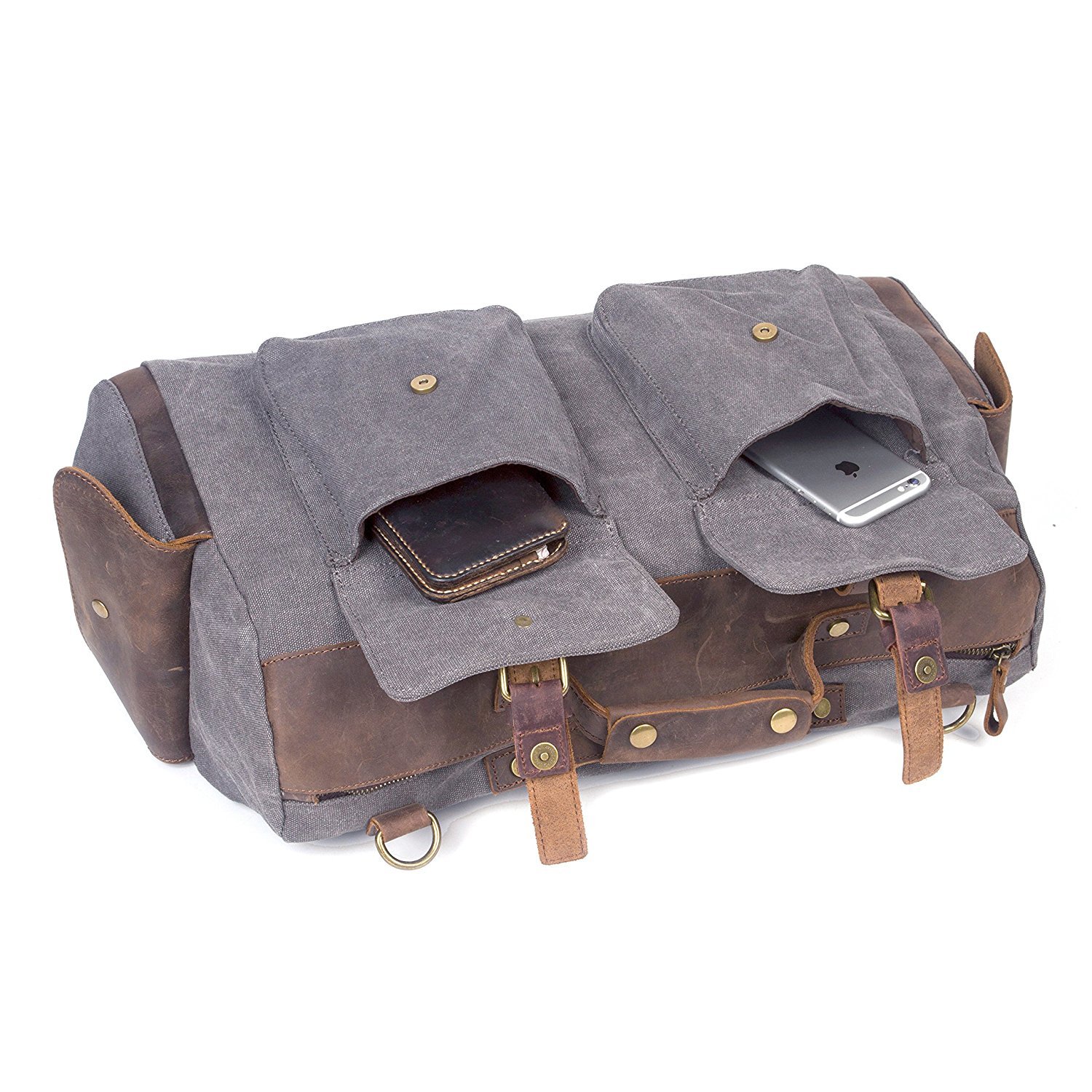 Bolsa de viaje de cuero de gran tamaño de lona para fines de semana o noches lienzo bolso bolsa de hombro-Gris