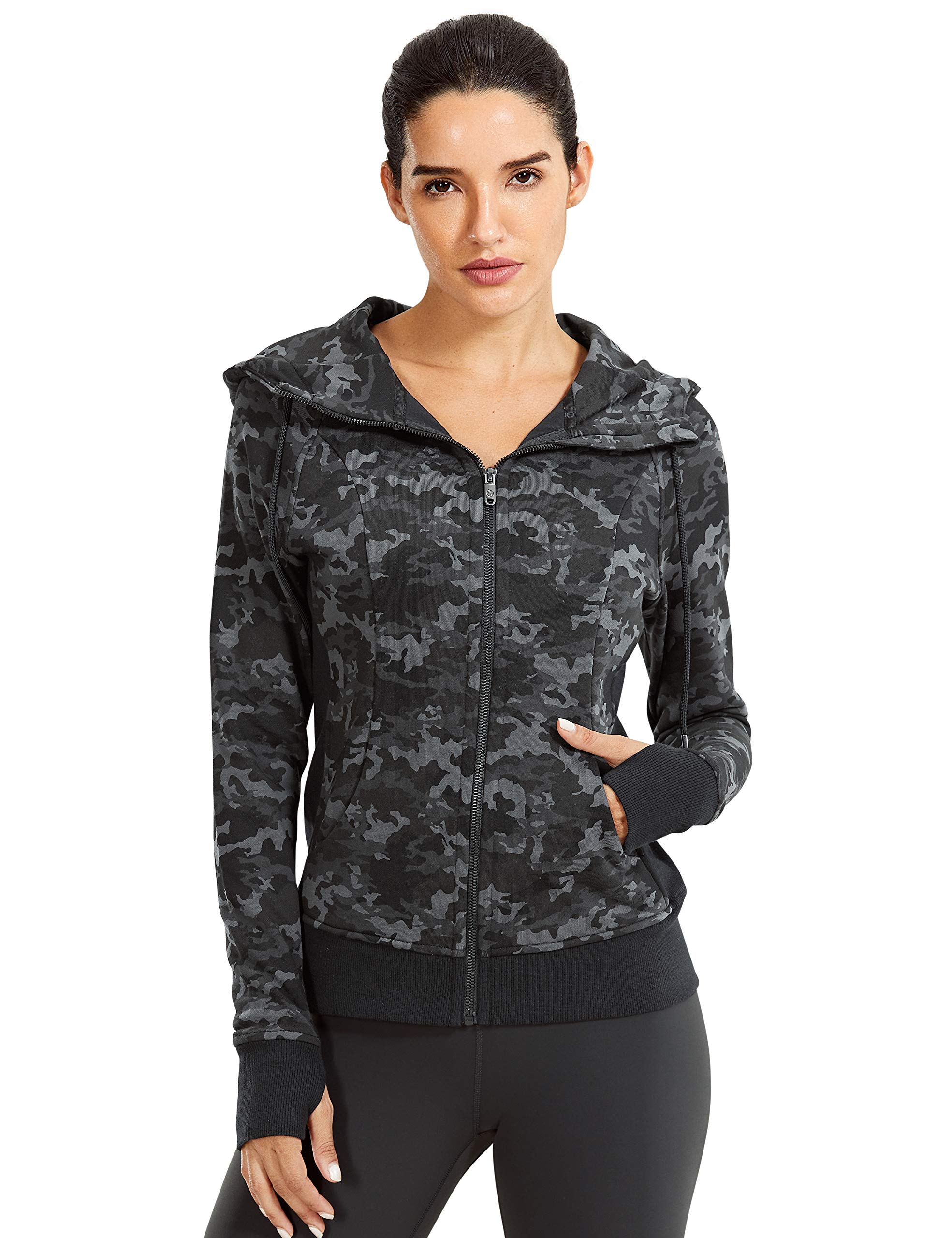 CRZ YOGA Women's Cotton Hoodies Sport Workout Full Zip Hooded Jackets Sweatshirt