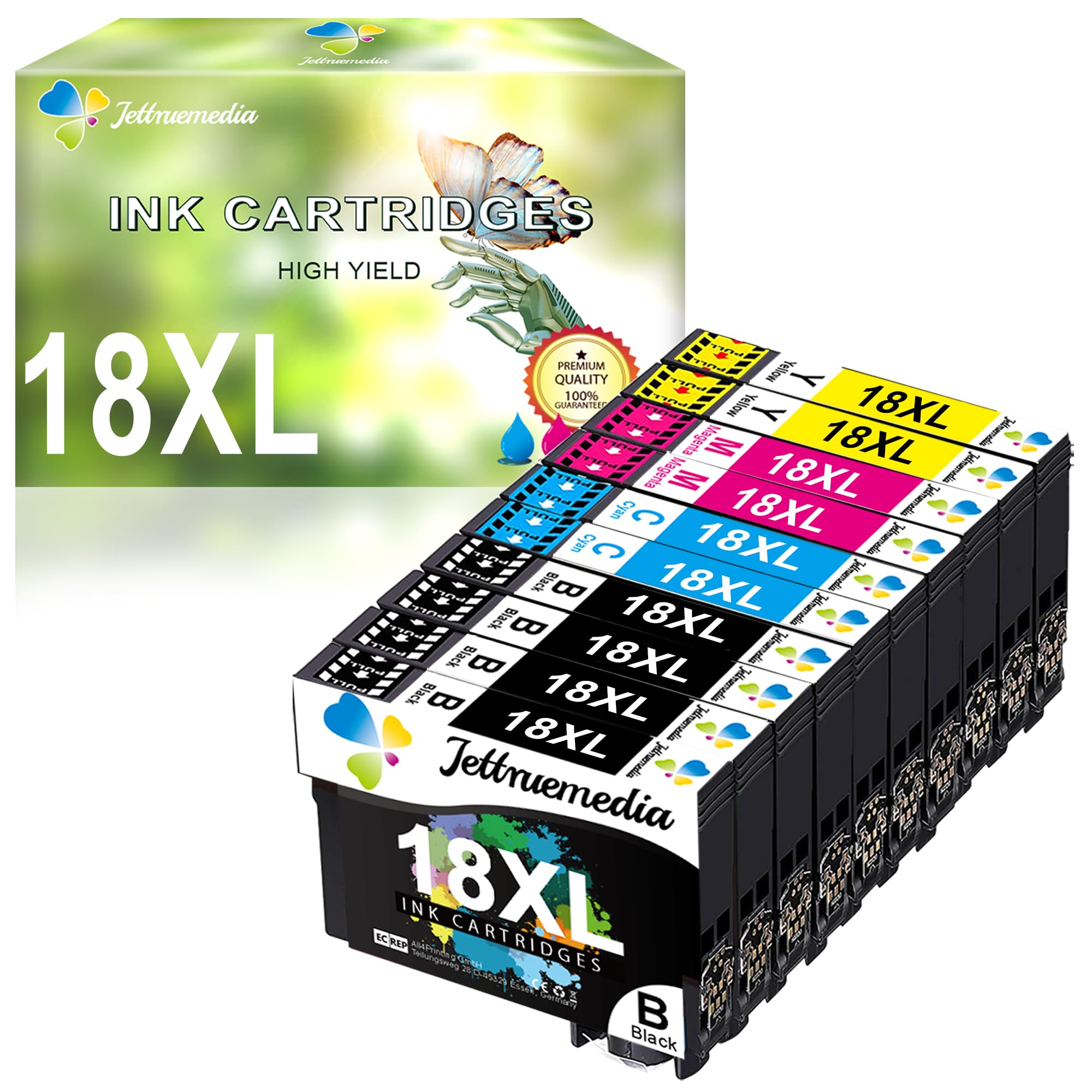 Jettruemedia 18XL Ink Cartridges for Epson 18 XL Ink Cartridge Compatible with Epson Expression Home XP-412 XP-312 XP-205 XP-215 XP-225 XP-305 XP-315 XP-322 XP-325 XP-405 XP-415 XP-422 XP-425(10pack)