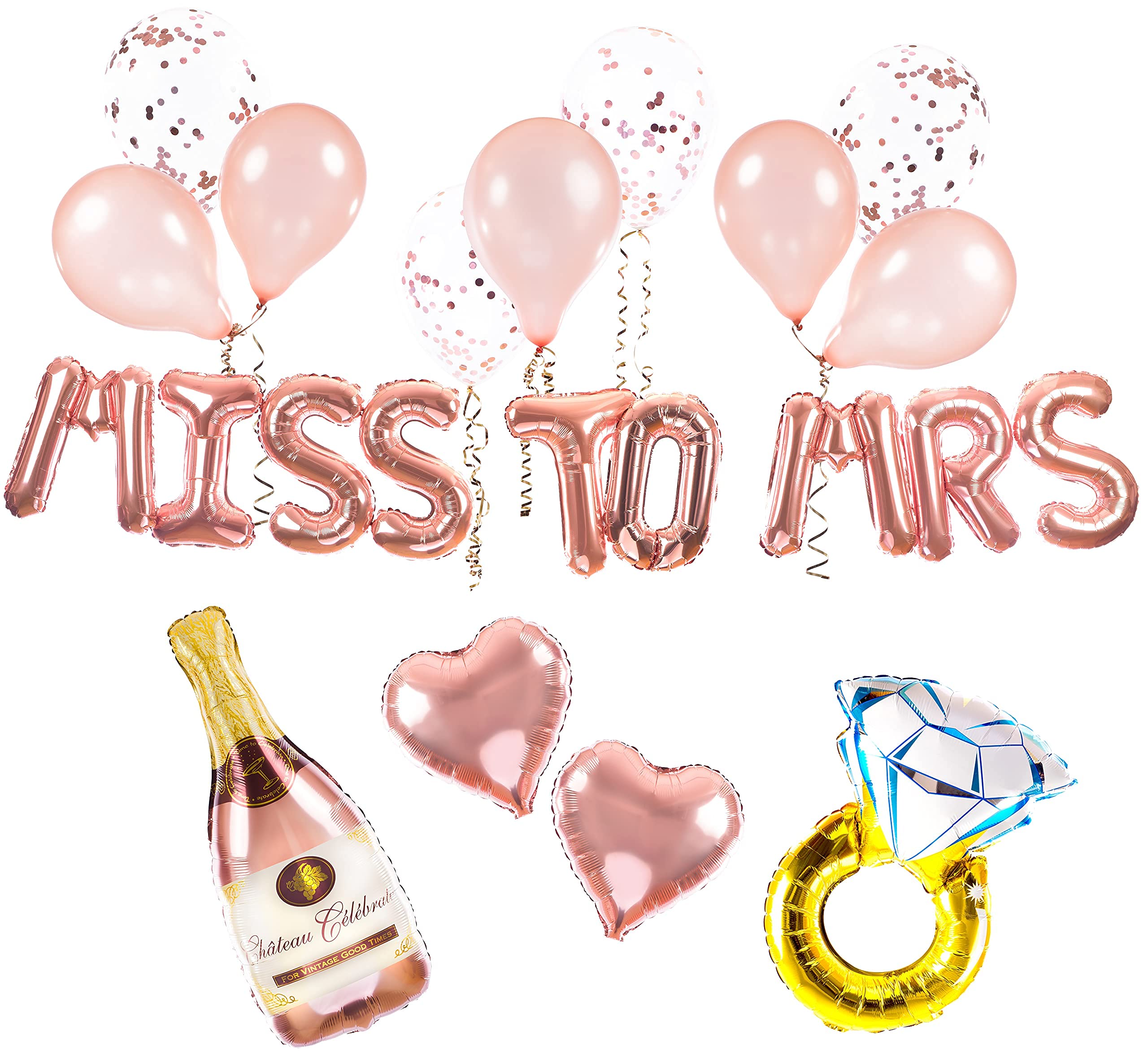 LavaRose Miss to Mrs hen party decorations 25 pcs set, MISS TO MRS balloons, confetti balloons, rose gold ribbon, inflating straw. Bride to be party, Hen do