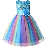 JerrisApparel Flower Girls Sequin Dress Rainbow Tutu Birthday Party Dress Pageant Gown
