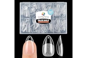 Luckyfairy Short Almond Gel Nail Tips 360Pcs, Pre Etched Nail Tips Almond Shape Full Cover Soft Gel Fake Nails for Nails Extension DIY Art Salon 12 Sizes