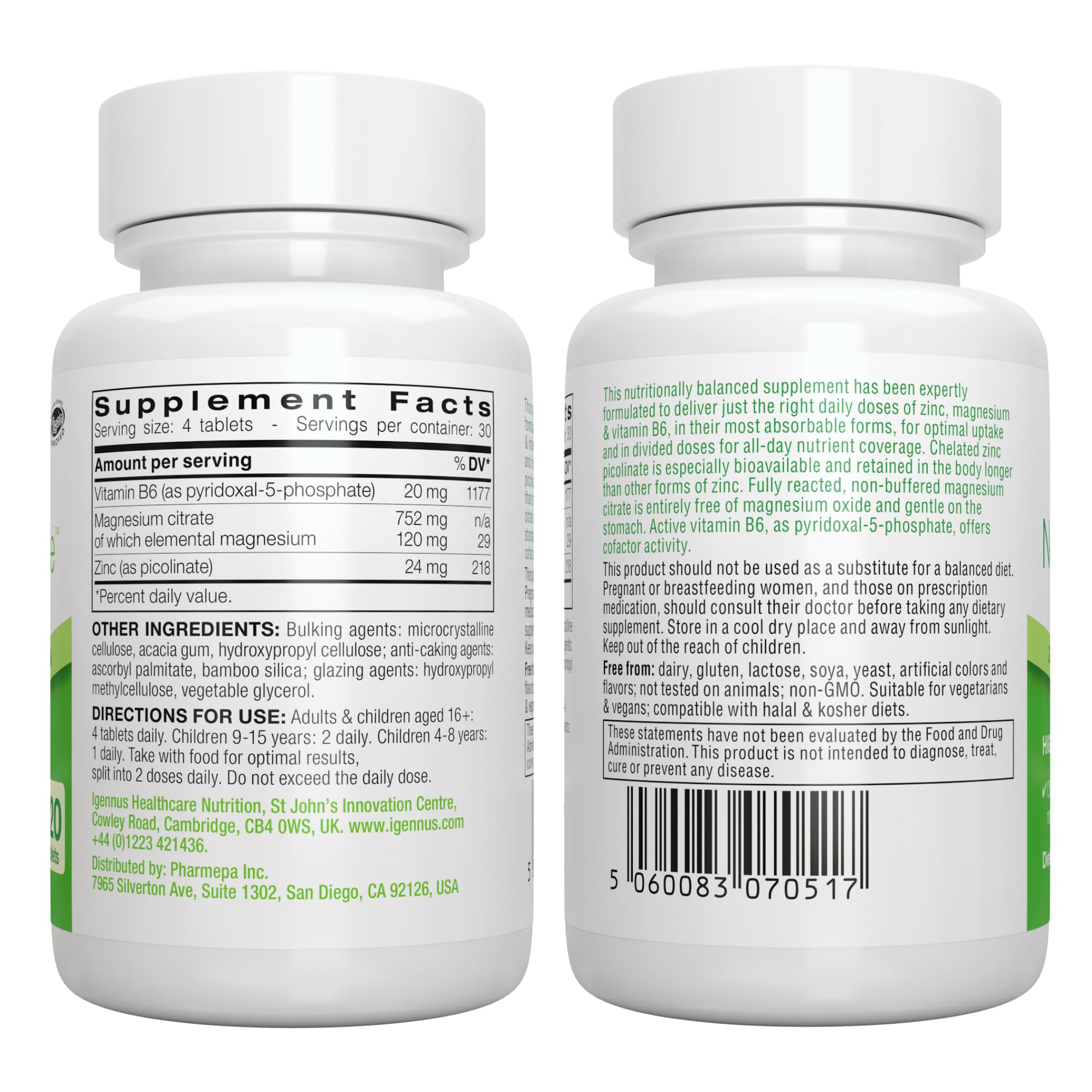 Igennus Neurobalance High Absorption Zinc Magnesium & B6 Complex, Cognitive Support, Focus & Recovery, 24mg Chelated Zinc Picolinate, All Day Nutrient Delivery, Vegan, Non-GMO, 120 Tablets
