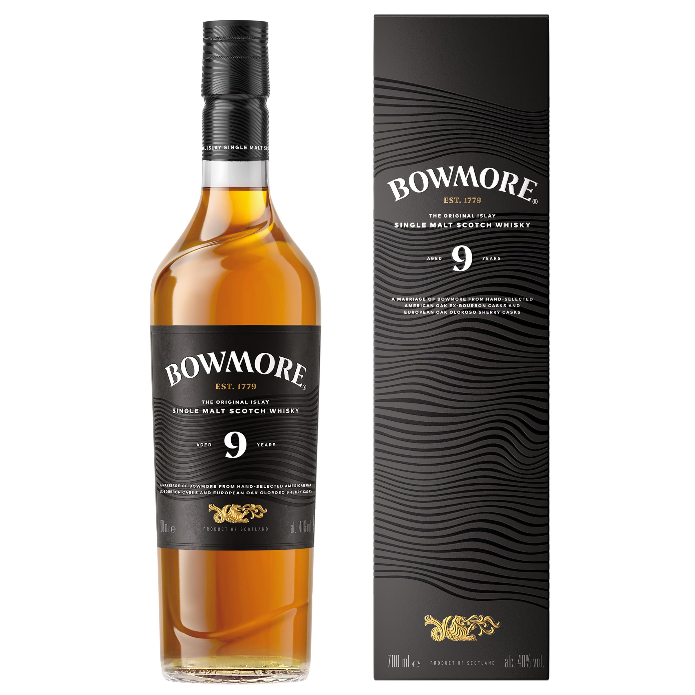 Bowmore 9 Jahre, Islay Single Malt Scotch Whisky, mit Geschenkverpackung, fruchtig und subtil rauchig, 40 Prozent Vol, 0,7 l