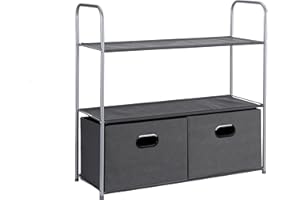 �鶹�� Basics Closet Storage Organizer with Fabric Bins, Drawers and 3 Shelves, Grey, 32.7" x 12.2" x 31"