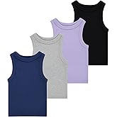 Girls 4 Pack Ribbed Tank Tops Sleeveless Cotton Blend Tees for Everyday Wear, Layering, or Summer Outfits (Sizes 4-14)