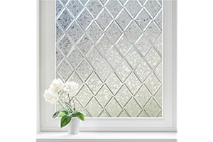 Haton Window Privacy Film Decorative Frosted Glass Window Film, Sun Blocking Stained Glass Clings, Static Cling Removable Stickers for Home Door Coverings, Lattice Pattern 17.5" x 78.7"