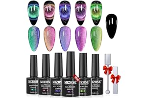 MIZHSE 9D Cat Eye Gel Nail Polish, Magnetic Cat Eye Gel Polish Set, 10ml*6 with 2 Magnets, Classic Colors Chameleon Magic Galaxy Effect Soak off Nail Art, Sparkle Stunning Gel Polish Gift for Women